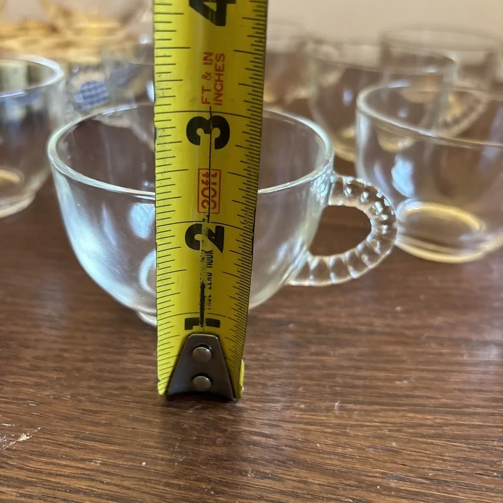 Federal‎ Glass Lot Set Of 9 Vintage Beaded Handle Punch Cups Tea Coffee Clear